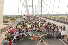 Continúa el corte total sobre el puente Victoria-Rosario por la manifestación contra los incendios