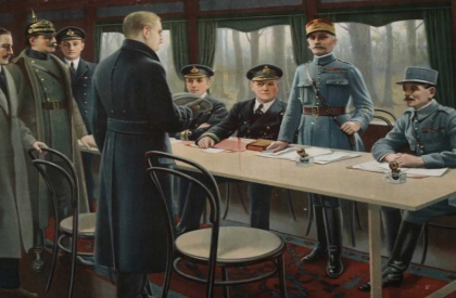 En un vagn de tren en Compigne, el Imperio alemn se rinden ante los Aliados