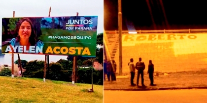 Ayeln Acosta puso un cartel ilegal y Sabbioni ensuci un puente y se enoj porque lo obligaron a borrarlo
