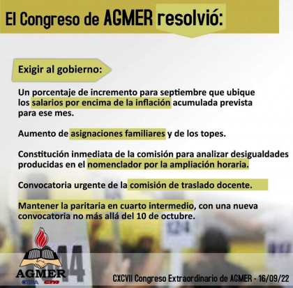 AGMER pidi un porcentaje de aumento que ubique los salarios por encima de la inflacin