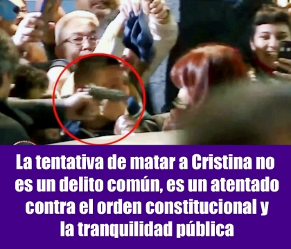 La tentativa de matar a Cristina no es un delito comn, es un atentado contra el orden constitucional y la tranquilidad pblica