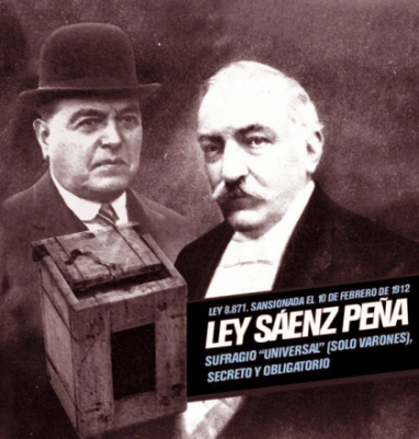 Ley Sáenz Peña: voto universal, secreto y obligatorio para los varones Ley Sáenz Peña: voto universal, secreto y obligatorio para los varones