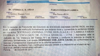 Despidieron a un trabajador de El Diario de Paraná