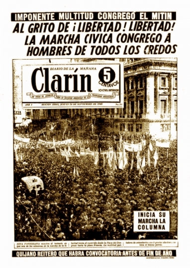 Marcha de la Unin Democrtica detrs del Embajador Yanqui y en contra de Pern