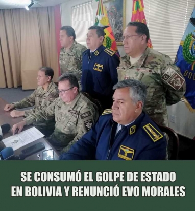 Bolivia: Golpe de Estado cívico policial, avalado por las FF. AA. Bolivia: Golpe de Estado cívico policial, avalado por las FF. AA.