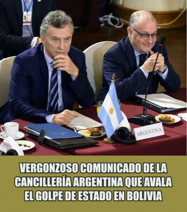 Vergonzoso comunicado de la Cancillería argentina que avala el golpe de Estado en Bolivia Vergonzoso comunicado de la Cancillería argentina que avala el golpe de Estado en Bolivia
