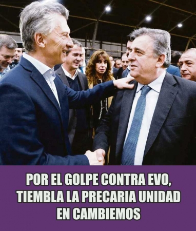 Por el golpe contra Evo, tiembla la precaria unidad en Cambiemos Por el golpe contra Evo, tiembla la precaria unidad en Cambiemos