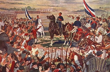 Los montoneros federales entrerrianos atan sus caballos en la Pirámide de Mayo Los montoneros federales entrerrianos atan sus caballos en la Pirámide de Mayo