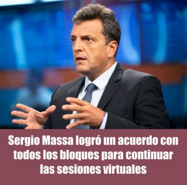 Sergio Massa logró un acuerdo con todos los bloques para continuar las sesiones virtuales Sergio Massa logró un acuerdo con todos los bloques para continuar las sesiones virtuales