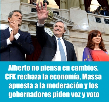 Alberto no piensa en cambios, CFK rechaza la economía, Massa apuesta a la moderación y los gobernadores piden voz y voto Alberto no piensa en cambios, CFK rechaza la economía, Massa apuesta a la moderación y los gobernadores piden voz y voto