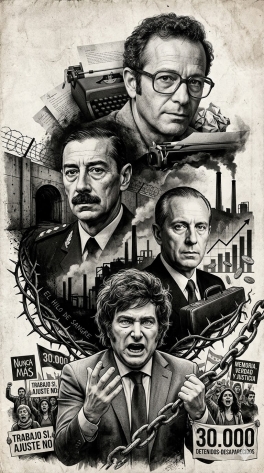 La imagen que encabeza este análisis condensa la tesis central del texto: el hilo de sangre que une la 