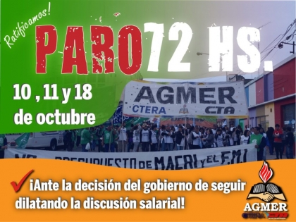 Agmer ratificó las 72 horas de paro tras la decisión del gobierno de suspender la reunión