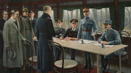En un vagón de tren en Compiègne, el Imperio alemán se rinden ante los Aliados