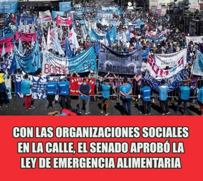 Con las organizaciones sociales en la calle, el Senado aprobó la ley de Emergencia Alimentaria