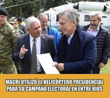 Macri utilizó el helicóptero presidencial para su campaña electoral en Entre Ríos