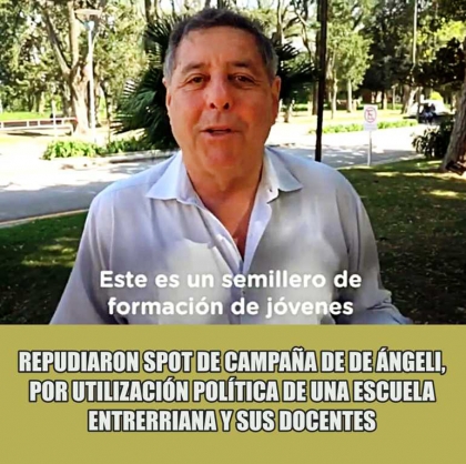 De Ángeli fue como senador, utilizó el spot como candidato y los docentes le exigen que elimine el video