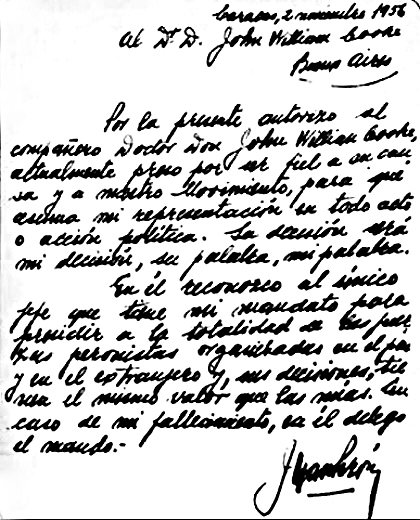 Perón nombra a John William Cooke como líder de la Resistencia contra la dictadura gorila 