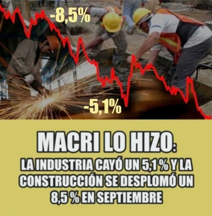 Macri lo hizo: la industria cayó un 5,1 % y la construcción se desplomó un 8,5 %