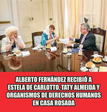 Alberto Fernández recibió a Estela de Carlotto, Taty Almeida y organismos de Derechos Humanos en Casa Rosada