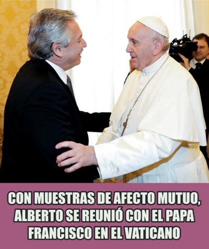 La visita de Alberto al papa Francisco comenzó con una misa en la que se elogió a Perón