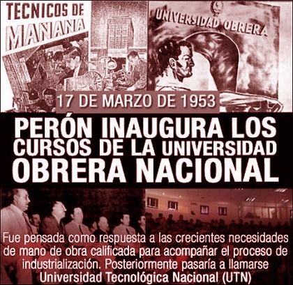 Perón inaugura la Universidad Obrera Nacional que luego se transformará en la Universidad Tecnológica Nacional