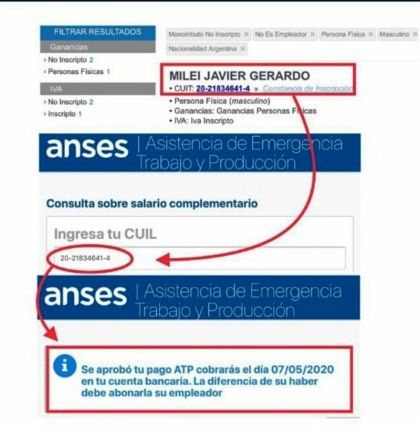 Denuncian que Javier Milei recibió subsidio del Estado