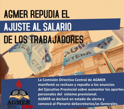 AGMER repudia el ajuste al salario de los trabajadores