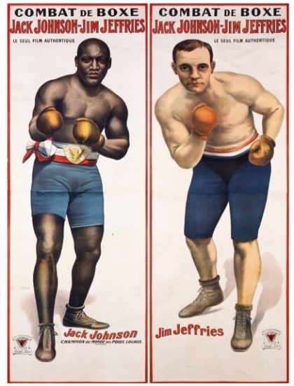 El boxeador negro Jack Johnson noquea al supremacista blanco Jim Jeffries