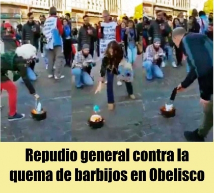 Insólito: Anti cuarentena queman barbijos en pleno Obelisco