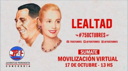 La Juventud Peronista de Concordia convoca a la movilización virtual para este 17 de Octubre