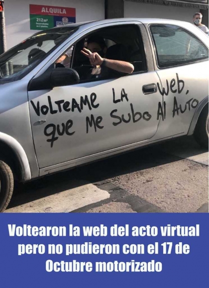 Voltearon la web del acto virtual pero no pudieron con el 17 de Octubre motorizado