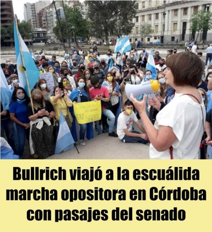 Patricia Bullrich viajó a la escuálida marcha opositora en Córdoba con pasajes de una senadora macrista