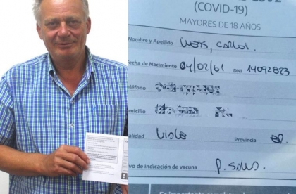 El intendente macrista de Viale, Carlos Weiss, recibió la vacuna rusa Sputnik V