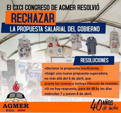 El Congreso de AGMER declaró insuficiente la propuesta del Gobierno y exige una superadora