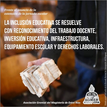 AGMER frente al anuncio de la extensión de la jornada escolar