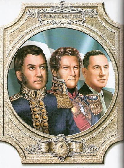 San Martín en un panteón junto a Rosas y Perón
