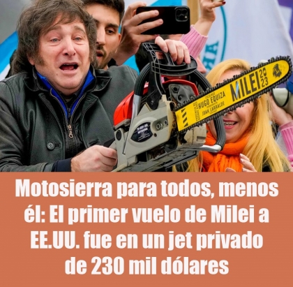 Motosierra para todos, menos él: El primer vuelo de Milei a EE.UU. fue en un jet privado de 230 mil dólares