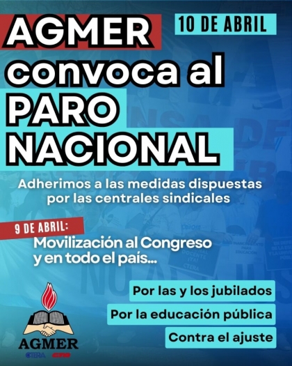 Medida de fuerza: AGMER su suma al paro convocado por CTERA y habrá un día sin clases