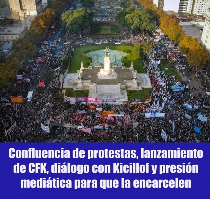Confluencia de protestas, lanzamiento de CFK, diálogo con Kicillof y presión mediática para que la encarcelen