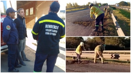 Guillermo Michel visitó a los bomberos que tapan los baches en las rutas abandonadas por Milei