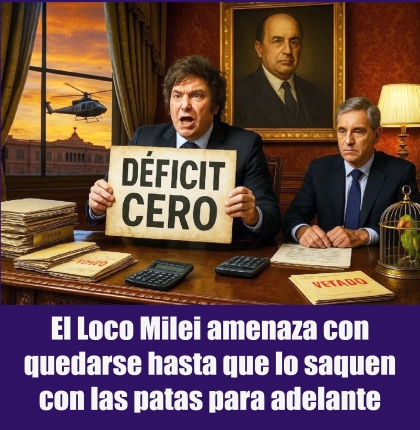 El Loco Milei amenaza con quedarse hasta que lo saquen con las patas para adelante