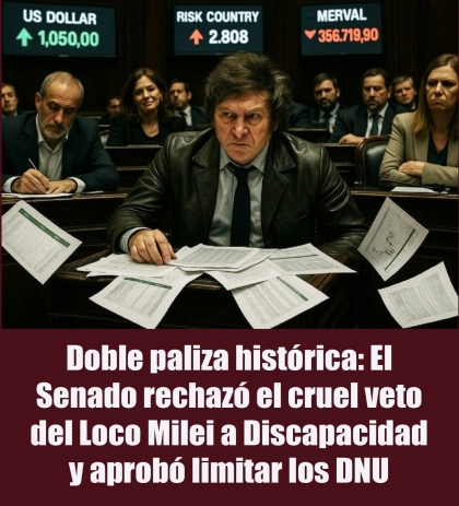 Doble paliza histórica: El Senado rechazó el cruel veto del Loco Milei a Discapacidad y aprobó limitar los DNU