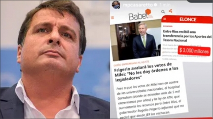Marcelo Casaretto denunció a Frigerio: Se vendió a Milei por el 20% de lo que le corresponde a Entre Ríos