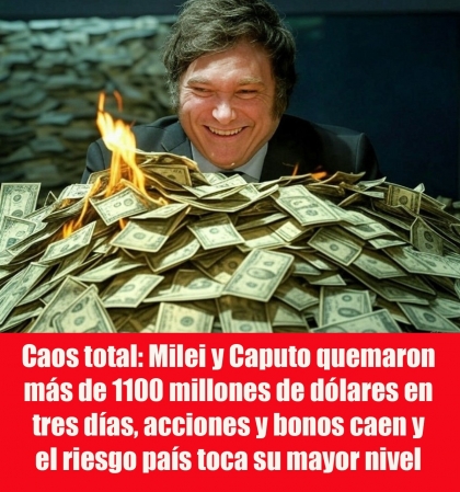 Caos total: Milei y Caputo quemaron más de 1100 millones de dólares en tres días, acciones y bonos caen y el riesgo país toca su mayor nivel