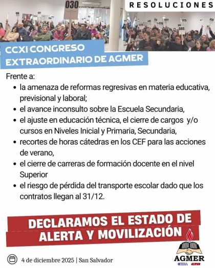 AGMER declaró el estado de alerta y exigió a Frigerio la reapertura de la paritaria docente