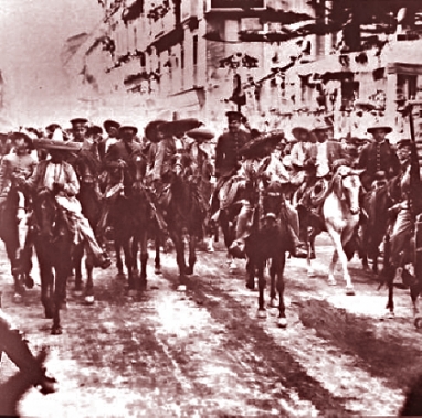 La revolución ha triunfado: Los generales campesinos Pancho Villa y Emiliano Zapata entran en la ciudad de México