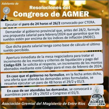 AGMER se suma al paro del lunes de CTERA y demanda al gobierno de Frigerio por una nueva propuesta salarial