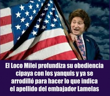 El Loco Milei profundiza su obediencia cipaya con los yanquis y ya se arrodilló para hacer lo que indica el apellido del embajador Lamelas