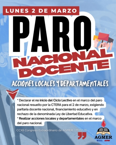 AGMER declaró el no inicio del ciclo lectivo este lunes 2 de marzo
